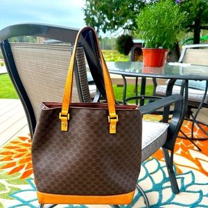 Vintage Celine shoulder bag. EUC except watermarks & slight cracking one strap.